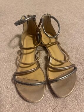 Alexandre Birman Metallic Gold Strappy Sandals Ankle Strap Designer Heels sz 40